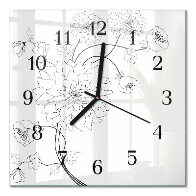 Pendule carrée en verre Fleurs