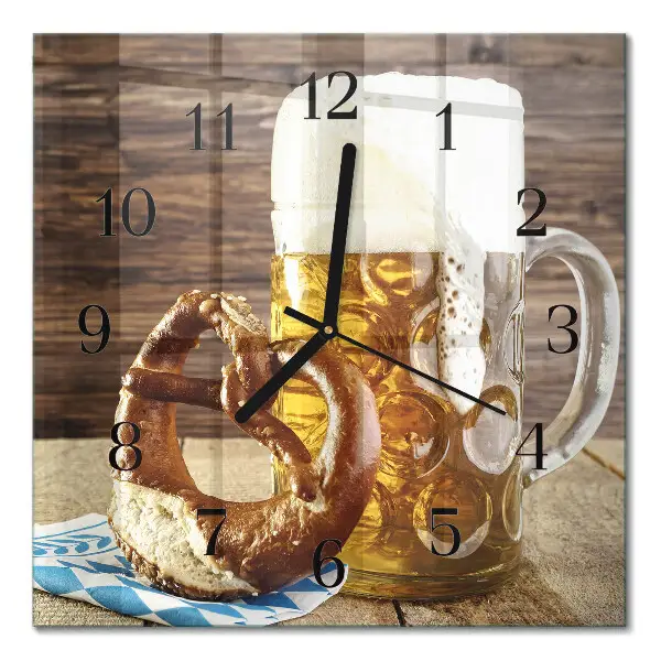 Pendule carrée en verre Bretzel avec de la bière