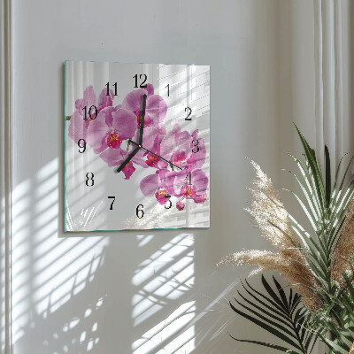 Pendule carrée en verre Orchidée
