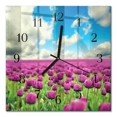 Pendule carrée en verre Tulipes
