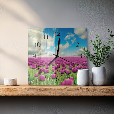 Pendule carrée en verre Tulipes
