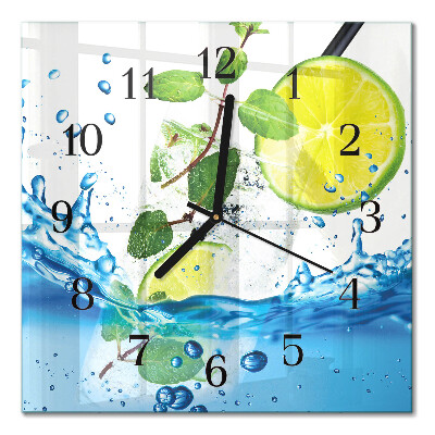 Pendule carrée en verre Citron vert et menthe