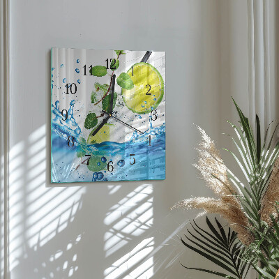 Pendule carrée en verre Citron vert et menthe