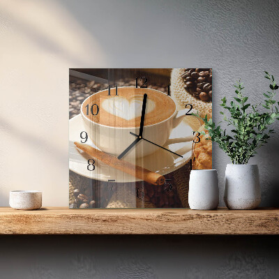 Pendule carrée en verre Cœur de café