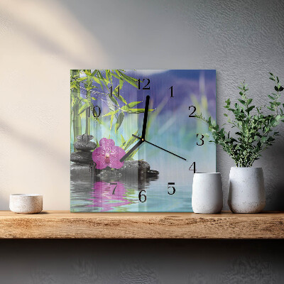 Pendule carrée en verre Spa orchidée