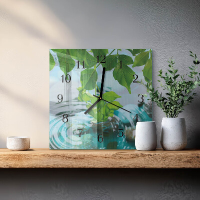 Pendule carrée en verre Feuilles