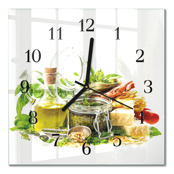 Pendule carrée en verre Pâtes à l'huile d'olive