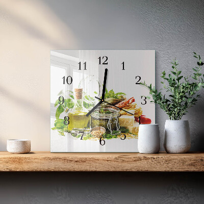 Pendule carrée en verre Pâtes à l'huile d'olive