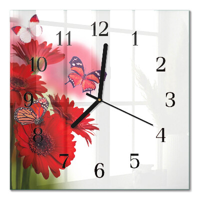 Pendule carrée en verre Gerbera