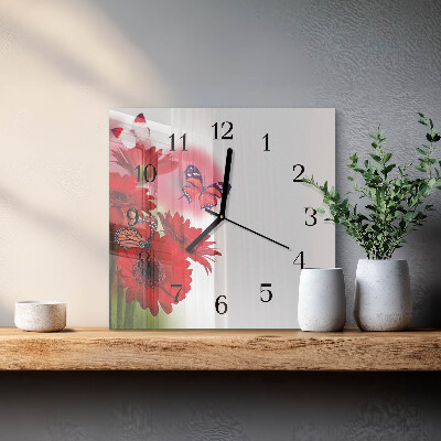 Pendule carrée en verre Gerbera