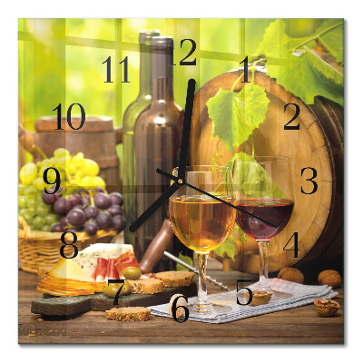Pendule carrée en verre Raisins pour le vin