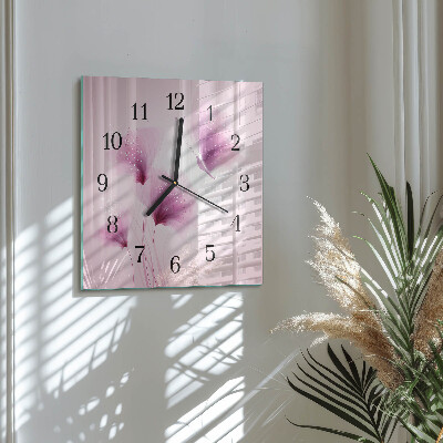 Pendule carrée en verre Fleurs