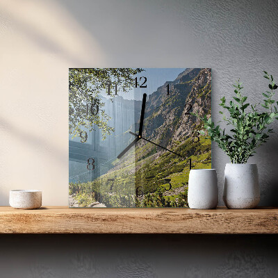Pendule carrée en verre Montagnes