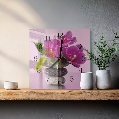 Pendule carrée en verre Orchidée