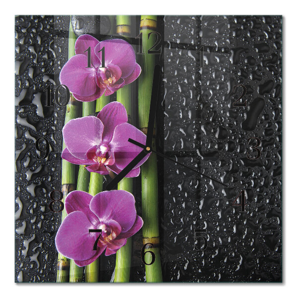 Pendule carrée en verre Orchidée