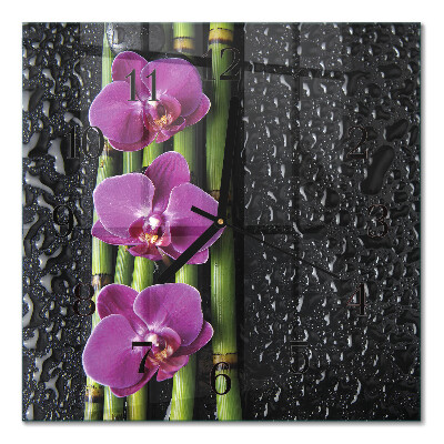 Pendule carrée en verre Orchidée