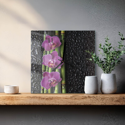 Pendule carrée en verre Orchidée
