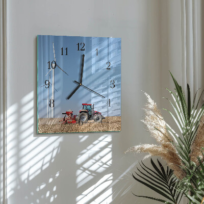 Pendule carrée en verre Champ de tracteurs