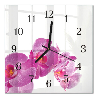 Pendule carrée en verre Orchidée