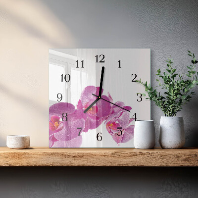 Pendule carrée en verre Orchidée