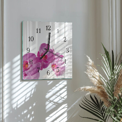 Pendule carrée en verre Orchidée