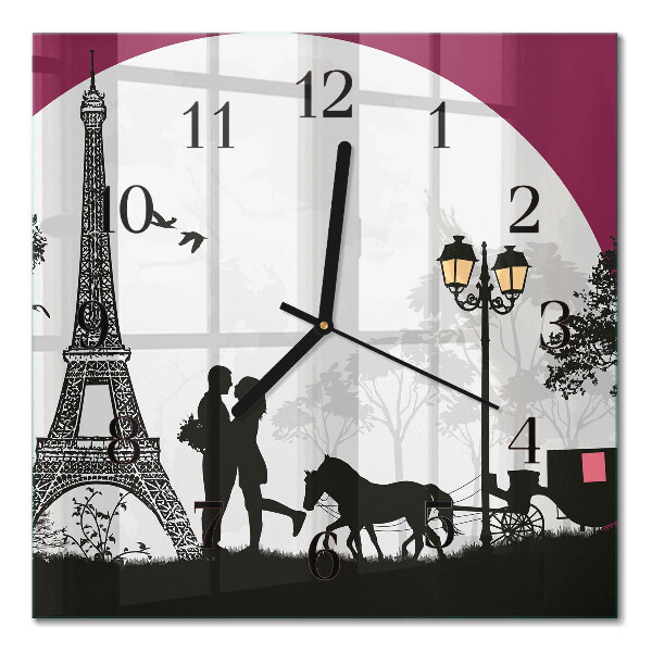 Pendule carrée en verre L'amour de paris