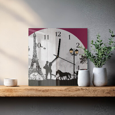 Pendule carrée en verre L'amour de paris