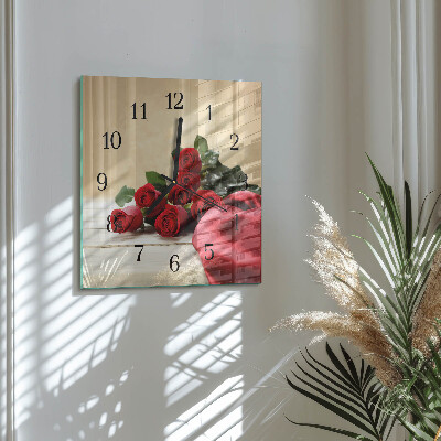 Pendule carrée en verre Roses