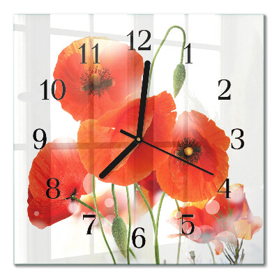 Pendule carrée en verre Coquelicots