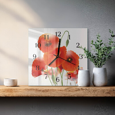Pendule carrée en verre Coquelicots