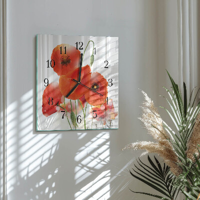 Pendule carrée en verre Coquelicots