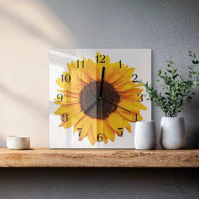 Pendule carrée en verre Tournesol