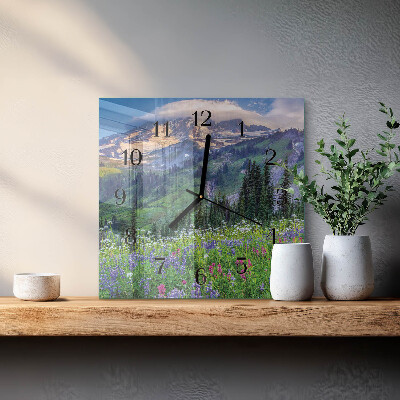 Pendule carrée en verre Montagne de prairie