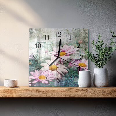 Horloge murale carrée Fleurs