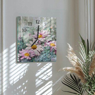 Horloge murale carrée Fleurs