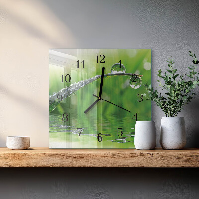 Pendule carrée en verre Gouttes de rosée