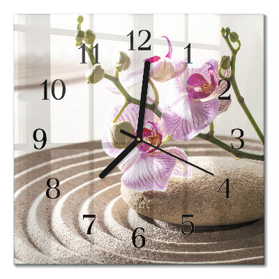 Pendule carrée en verre Orchidée des sables