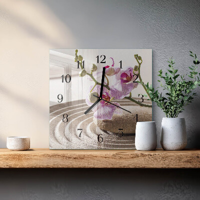 Pendule carrée en verre Orchidée des sables
