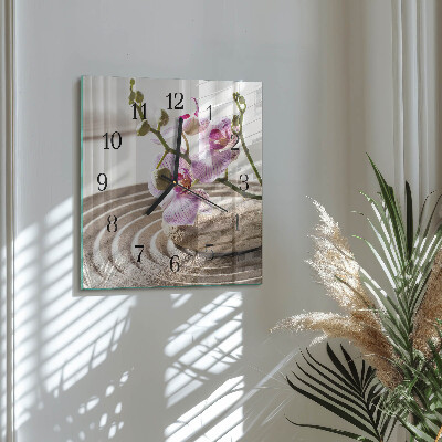 Pendule carrée en verre Orchidée des sables