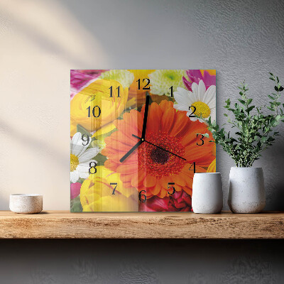 Pendule carrée en verre Fleurs