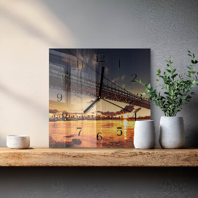 Pendule carrée en verre Pont sur la rivière