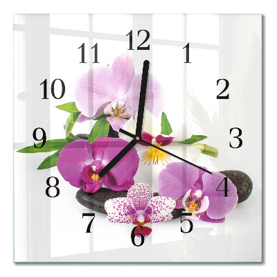 Pendule carrée en verre Orchidée