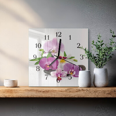 Pendule carrée en verre Orchidée