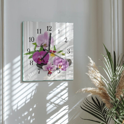 Pendule carrée en verre Orchidée