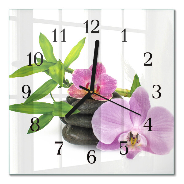 Pendule carrée en verre Orchidée