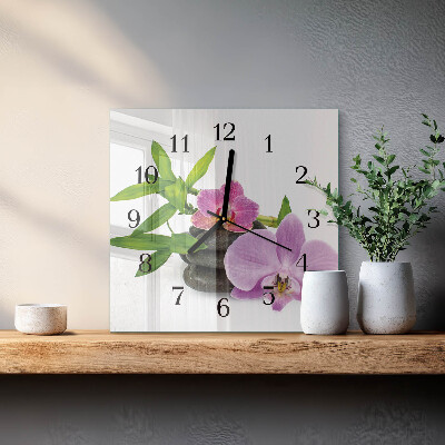 Pendule carrée en verre Orchidée