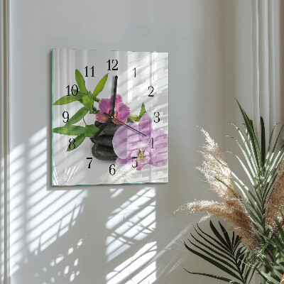 Pendule carrée en verre Orchidée