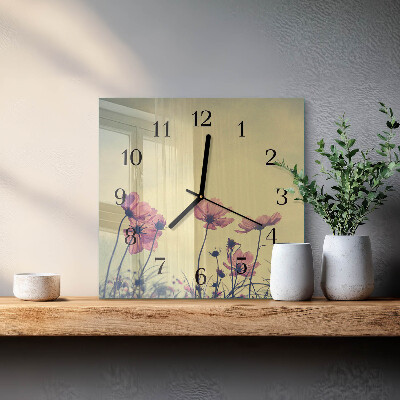 Pendule carrée en verre Fleurs