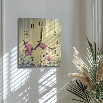 Pendule carrée en verre Fleurs