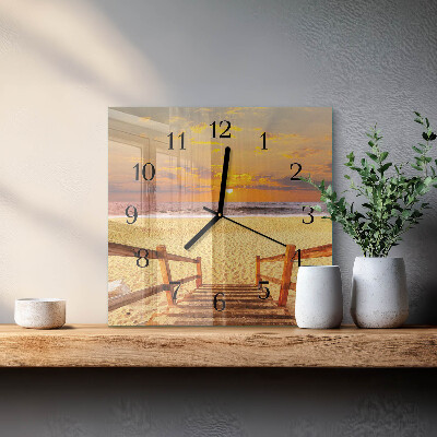 Pendule carrée en verre Pont sur la plage
